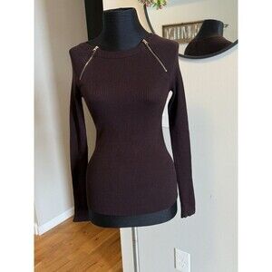 Carmen Marc Valvo Womens Sweater XS RAYON NYLON Zipper Pullover Plum Color